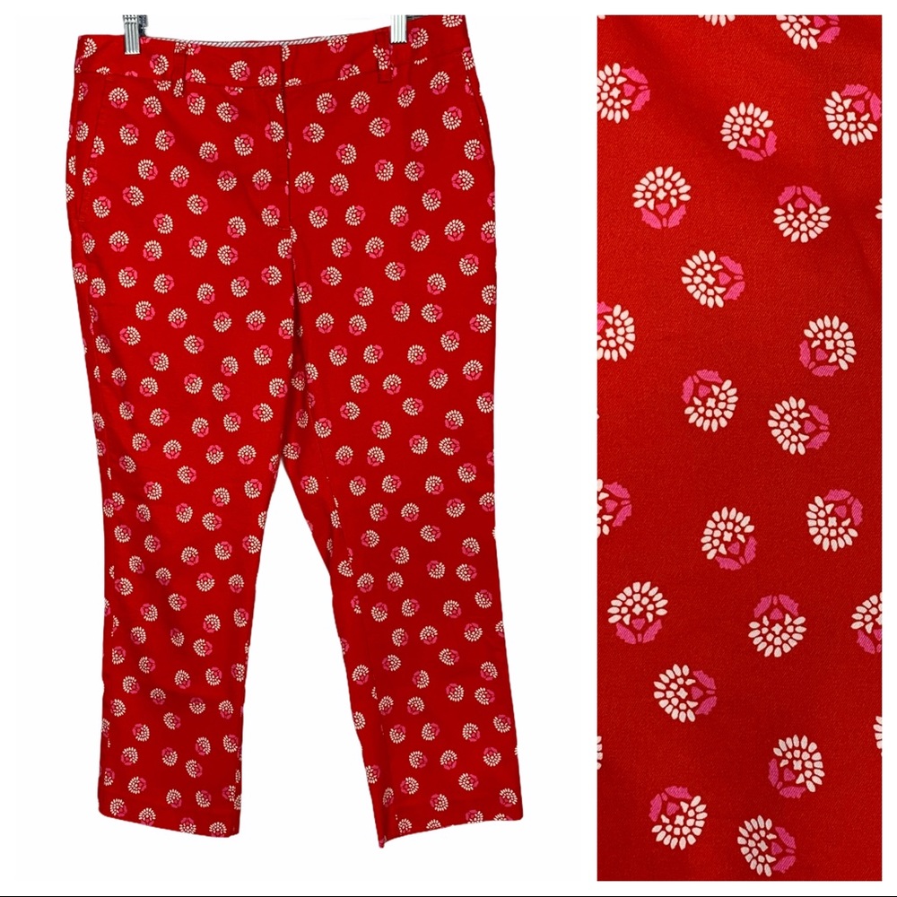 Lands End Mid Rise Straight Leg Red Printed Pants